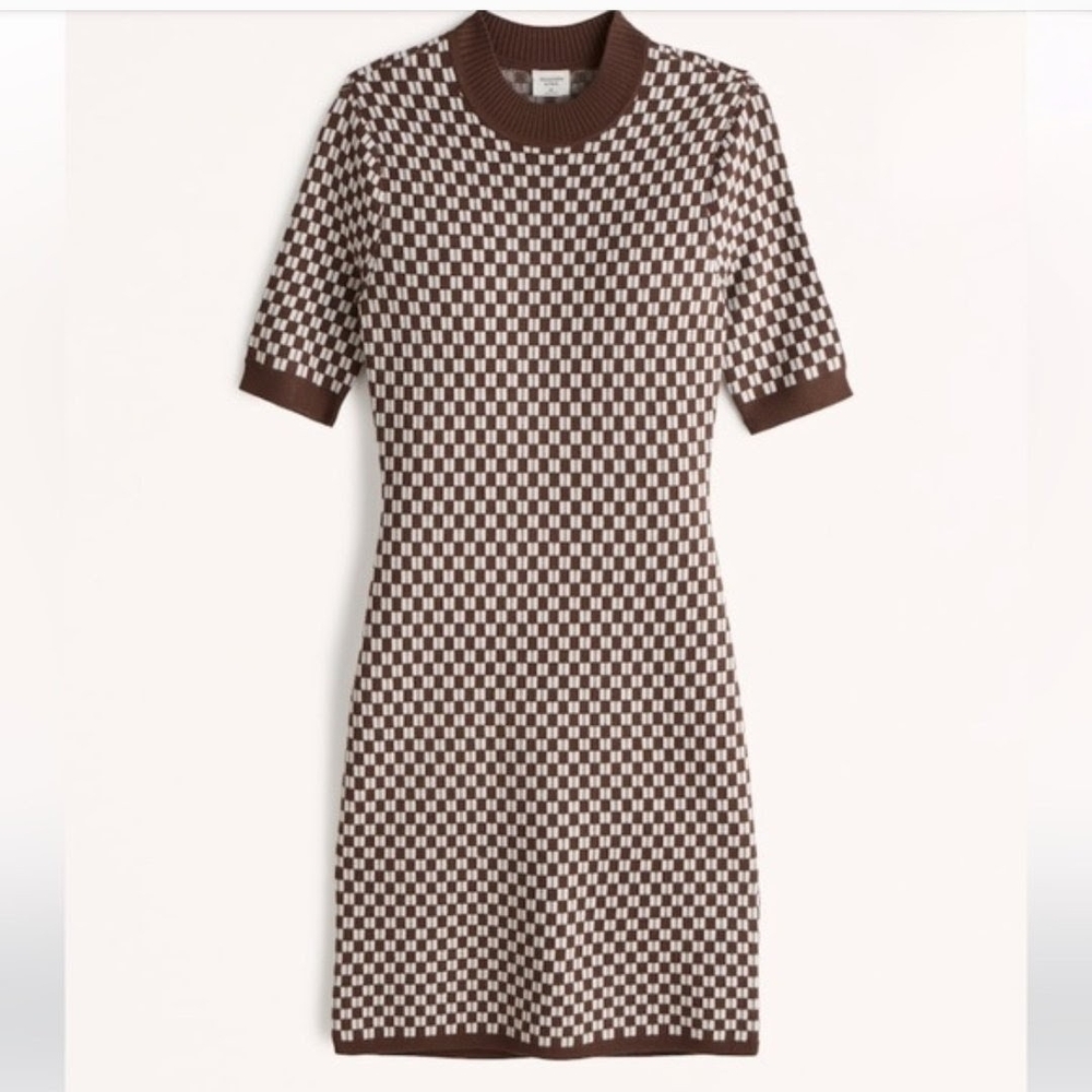 Abercrombie Brown and White Patterned Mini Sweater Dress